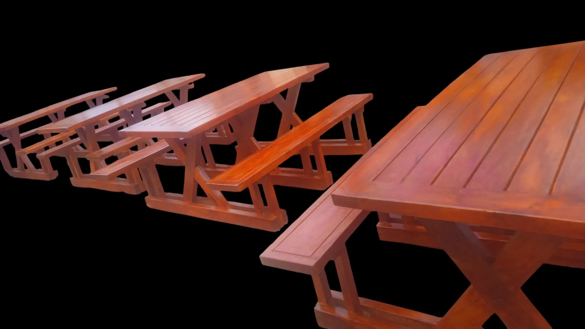 Outdoor bench table set (4 people, Natural mahogany colour)